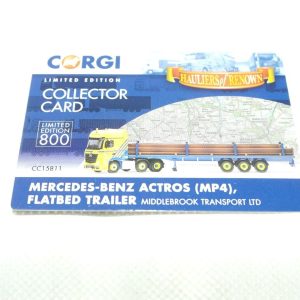 CORGI 1:50 MERCEDES-BENZ ACTROS (MP4) FLATBED TRALIER LIMITED CERTIFICATE ONLY